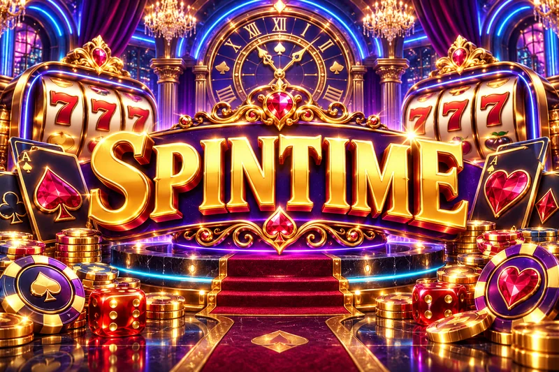 spintime brand artwork in a gold and jewel casino scene — original concept illustration